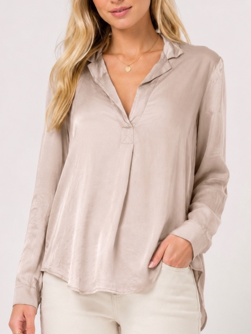 GoSilk Washable Silk Popover Blouse 100% Silk Long Sleeve 25734